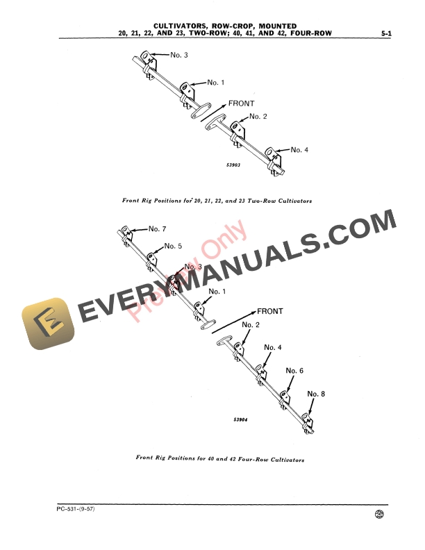 John Deere Row Crop Cultivators 20, 21, 22, 23 Two Parts Catalog PC531 01DEC61-5
