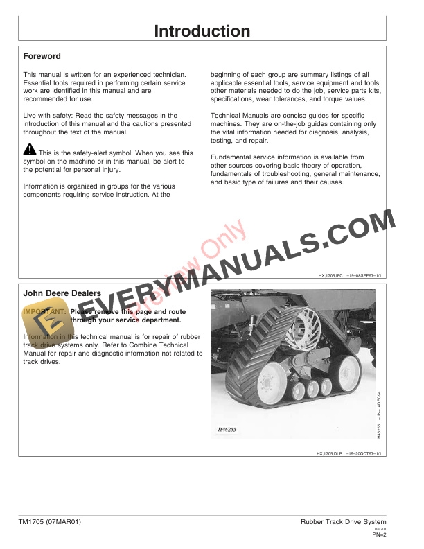 John Deere Rubber Track Systems for S T and W Series Combines Technical Manual TM1705 07MAR01 2