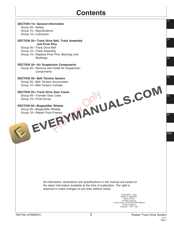 John Deere Rubber Track Systems for S T and W Series Combines Technical Manual TM1705 07MAR01 3