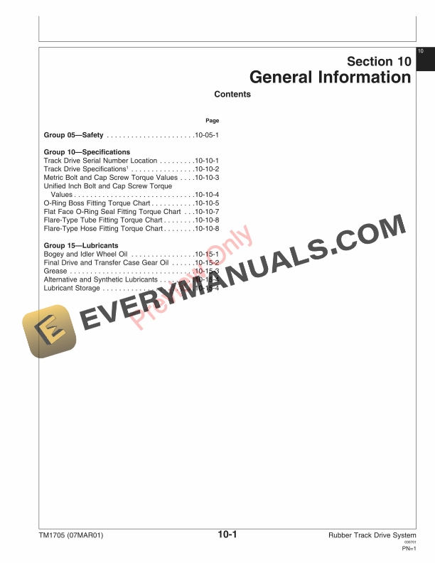 John Deere Rubber Track Systems for S T and W Series Combines Technical Manual TM1705 07MAR01 5