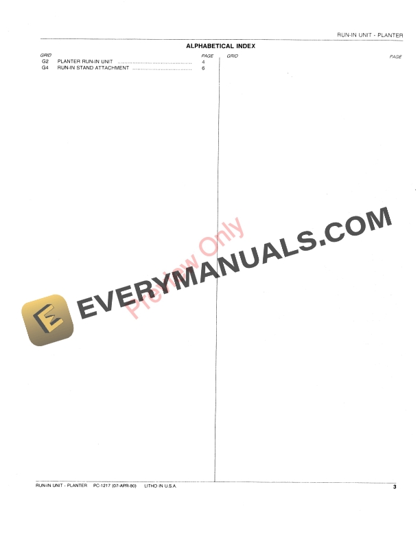 John Deere Run-In Unit Planter Attachment Parts Catalog PC1217 07APR80-5