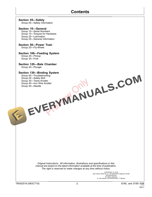 John Deere S160 and S180 Square Balers Technical Manual TM302519 09OCT19 3
