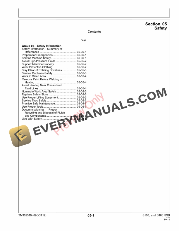 John Deere S160 and S180 Square Balers Technical Manual TM302519 09OCT19 5