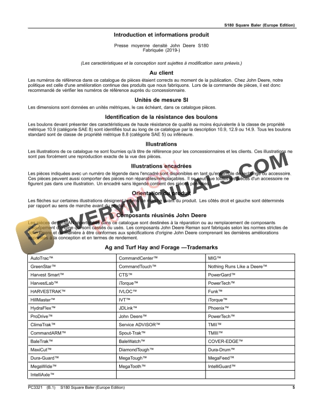 John Deere S180 Square Baler Parts Catalog PC3321 20SEP21-5