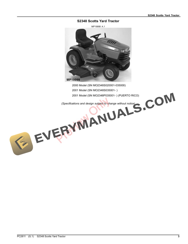 John Deere S2348 SCOTTS YARD TRACTOR Parts Catalog PC2811 10SEP26-3