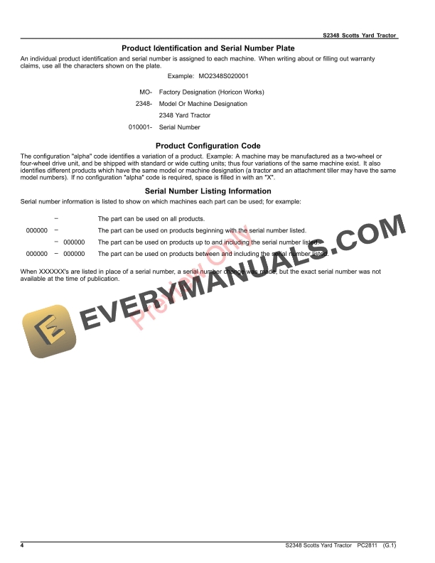 John Deere S2348 SCOTTS YARD TRACTOR Parts Catalog PC2811 10SEP26-4