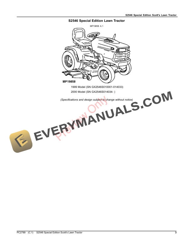 John Deere S2546 Special Edition Scott's Lawn Tractor Parts Catalog PC2789 14SEP23 4 John Deere S2546 Special Edition Scott’s Lawn Tractor Parts Catalog PC2789 14SEP23-3