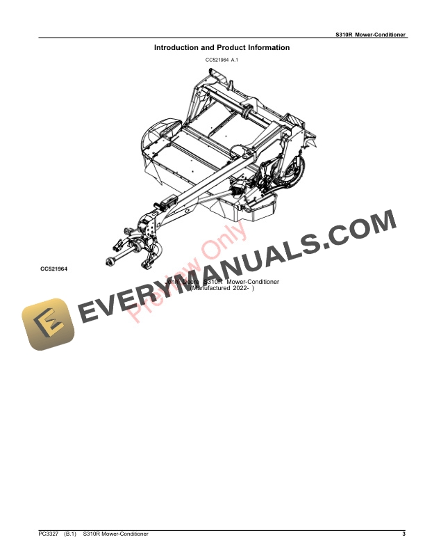 John Deere S310R Mower-Conditioner Parts Catalog PC3327 17SEP23-3