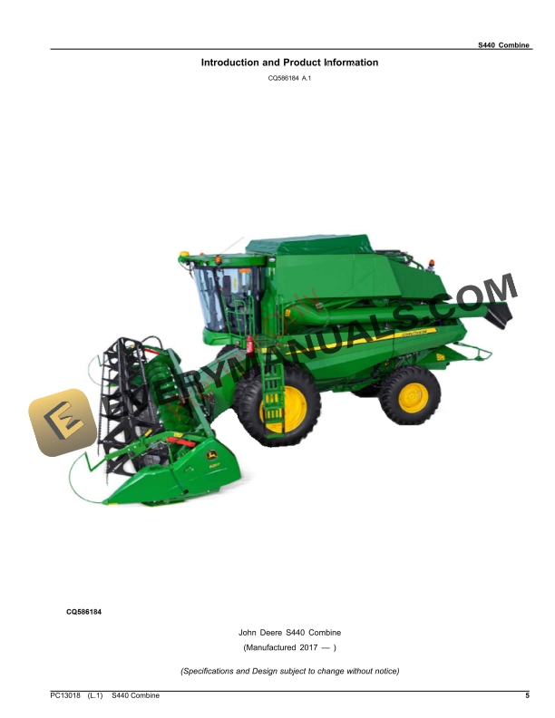 John Deere S440 Combine Parts Catalog PC13018 19NOV23-5