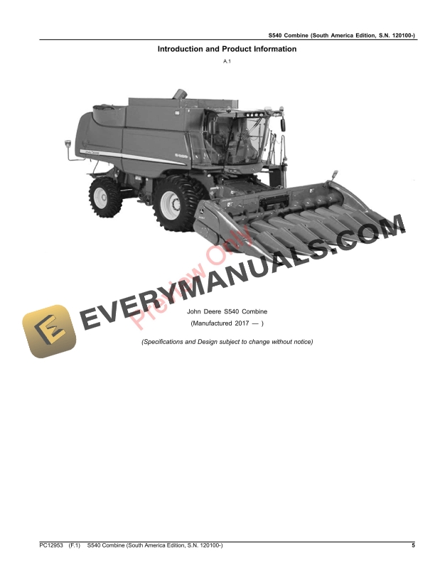 John Deere S540 Combine Parts Catalog PC12953 09OCT23-5