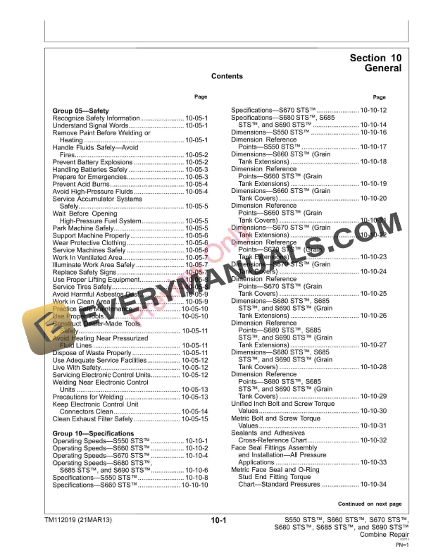 John Deere S550 S660 S670 S680 and S690 STS Combines Technical Manual TM112019 21MAR13 5