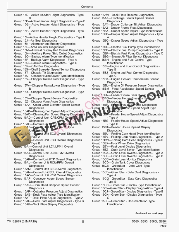 John Deere S560 S690 S560i S690i and HillMaster Combines Technical Manual TM102819 01MAR11 4