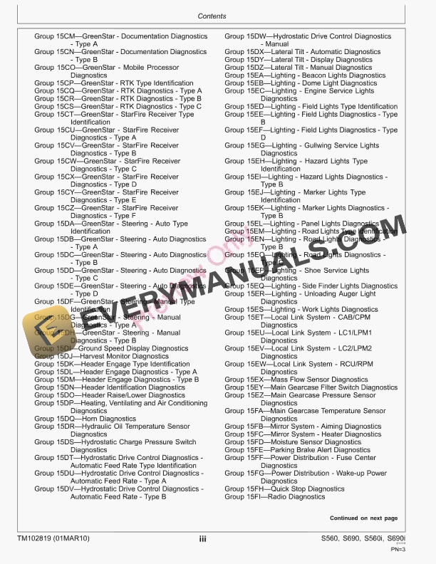 John Deere S560 S690 S560i S690i and HillMaster Combines Technical Manual TM102819 01MAR11 5