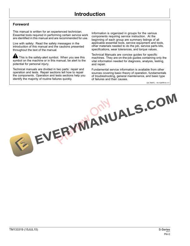 John Deere S650 STS S660 STS S670 STS S680 STS S685 STS and S690 STS Combines Diagnostic Technical Manual TM133319 15JUL16 2