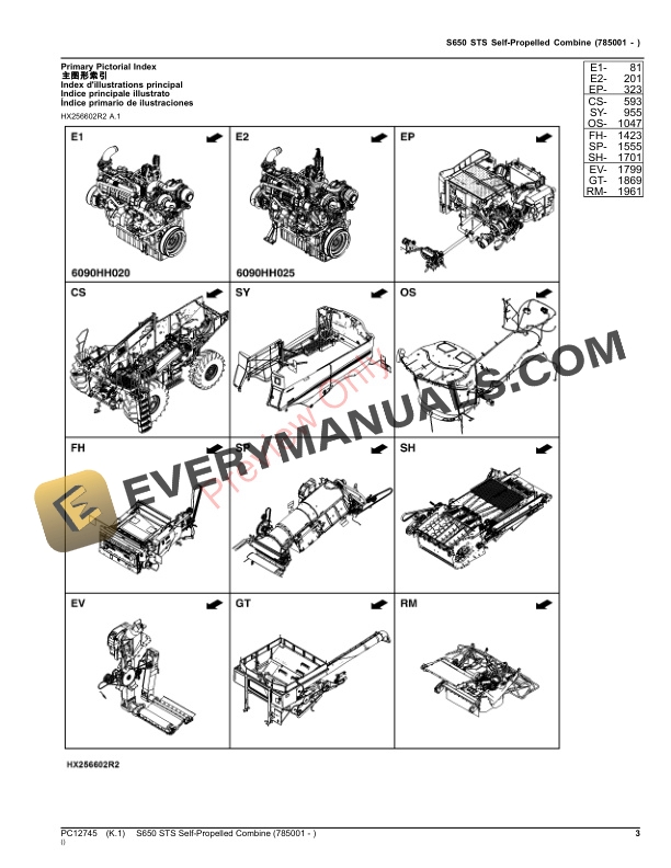John Deere S650 STS Self-Propelled Combine (785001 – ) Parts Catalog PC12745 19NOV23-3