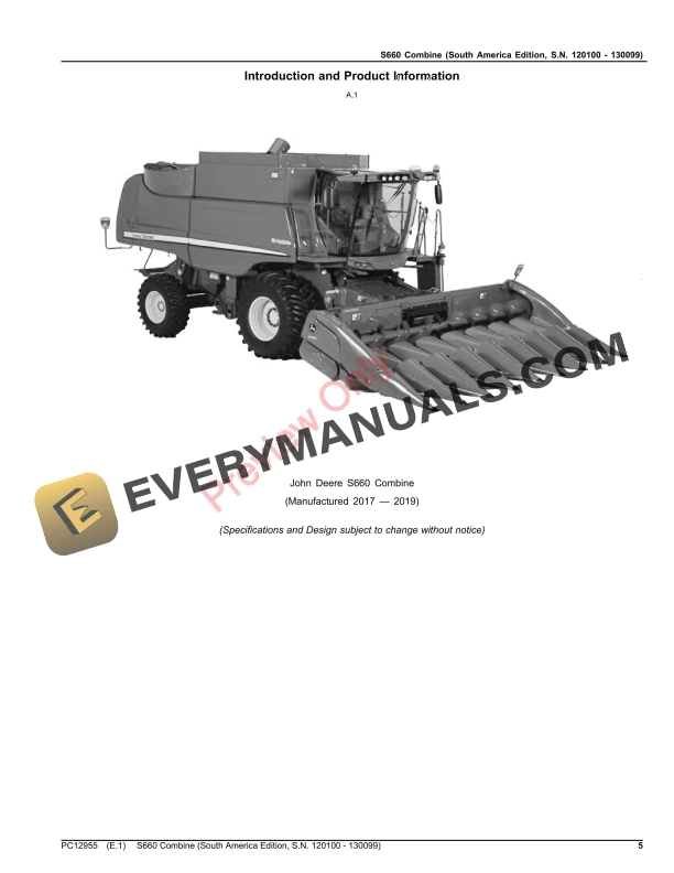 John Deere S660 Combine Parts Catalog PC12955 09OCT23-5