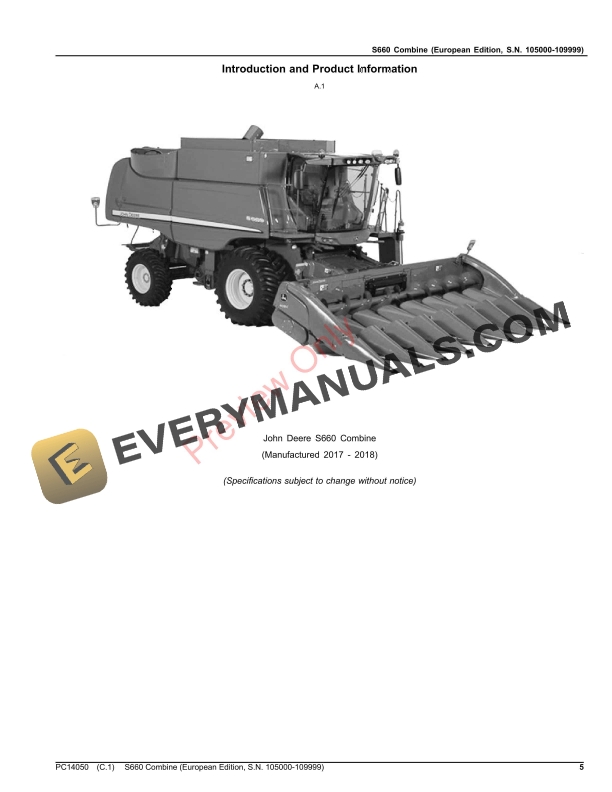 John Deere S660 Combine Parts Catalog PC14050 05NOV23-5