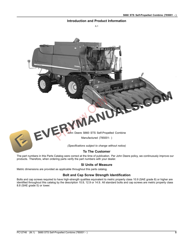 John Deere S660 STS Self-Propelled Combine (785001 - ) Parts Catalog PC12746 19NOV23 6 John Deere S660 STS Self-Propelled Combine (785001 – ) Parts Catalog PC12746 19NOV23-5