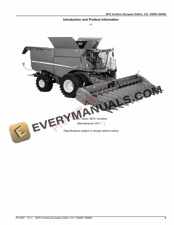 John Deere S670 Combine Parts Catalog PC14051 12NOV23-5