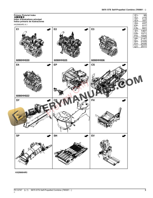 John Deere S670 STS Self-Propelled Combine (785001 – ) Parts Catalog PC12747 19NOV23-3