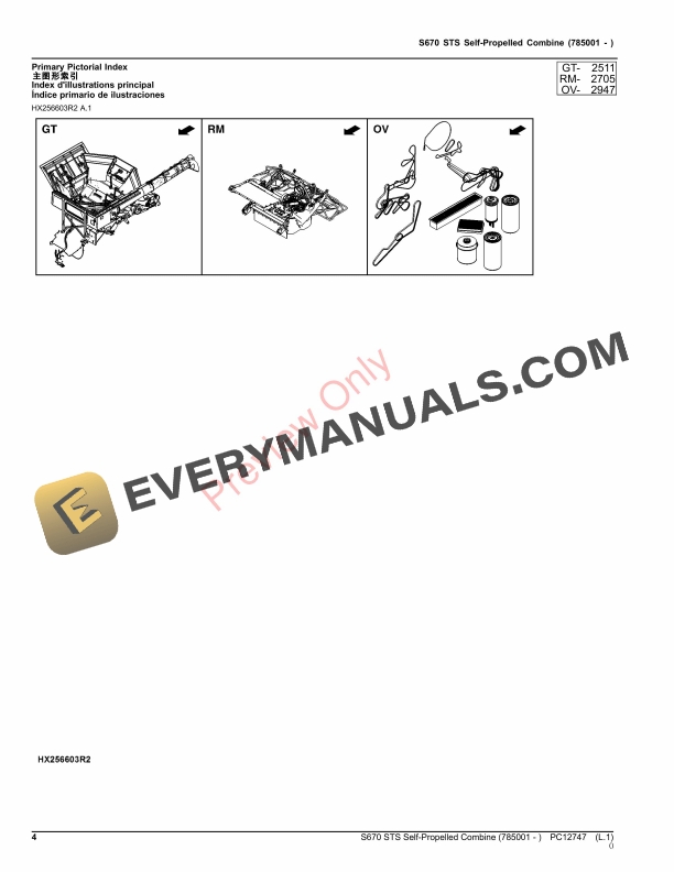 John Deere S670 STS Self-Propelled Combine (785001 – ) Parts Catalog PC12747 19NOV23-4