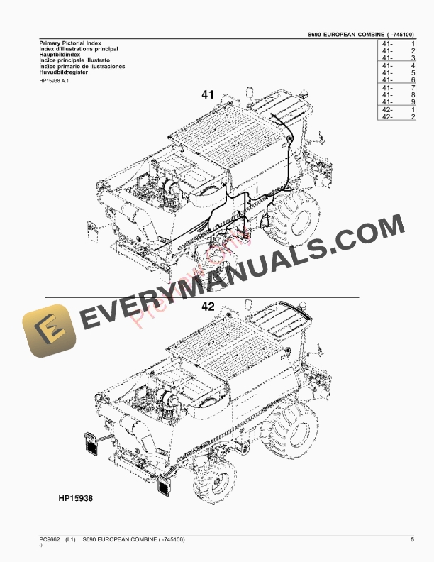 John Deere S690 COMBINE ( -745100) Parts Catalog PC9662 19NOV23-5