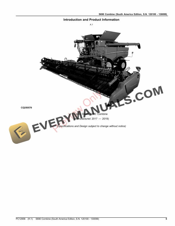 John Deere S690 Combine Parts Catalog PC12958 09OCT23-5