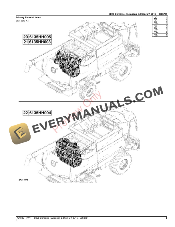 John Deere S690 Combine Parts Catalog PC4889 12NOV23-3