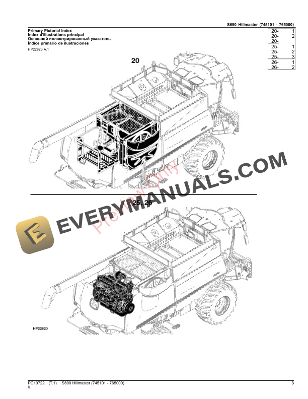John Deere S690 Hillmaster 745101 765000 Parts Catalog PC10722 26NOV23 3