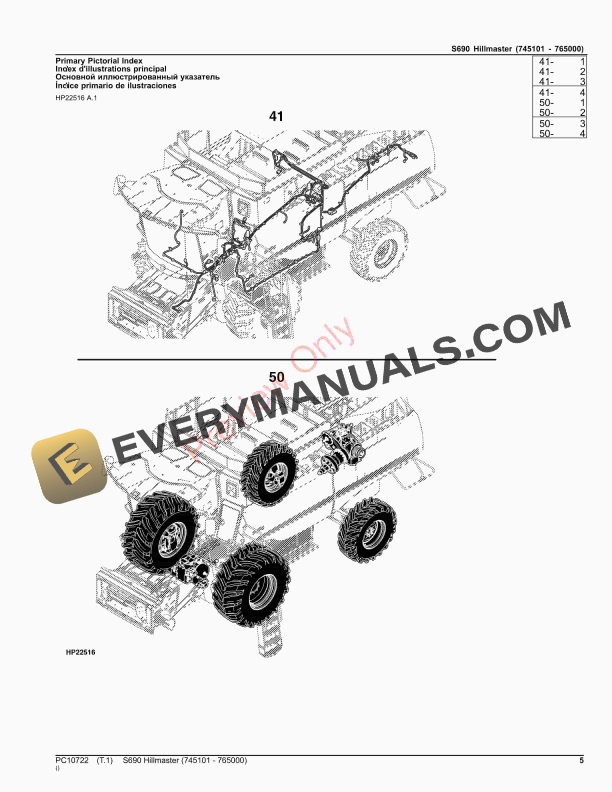 John Deere S690 Hillmaster 745101 765000 Parts Catalog PC10722 26NOV23 5
