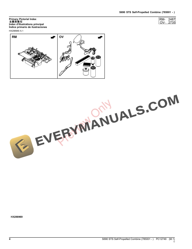 John Deere S690 STS Self-Propelled Combine (785001 - ) Parts Catalog PC12749 12NOV23 5 John Deere S690 STS Self-Propelled Combine (785001 – ) Parts Catalog PC12749 12NOV23-4