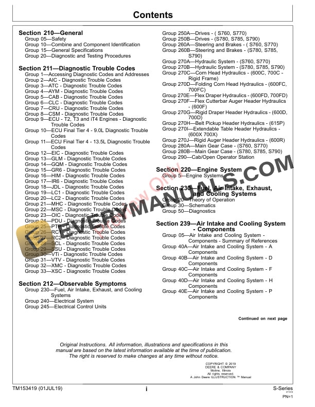 John Deere S760, S770, S780, S785, S790 Combines Diagnostic Technical Manual TM153419 01JUL19 5 John Deere S760 S770 S780 S785 S790 Combines Diagnostic Technical Manual TM153419 01JUL19 3