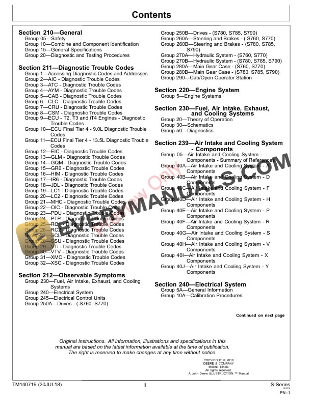 John Deere S760 S770 S780 S785 S790 STS Combines Diagnostic Technical Manual TM140719 30JUL18 3
