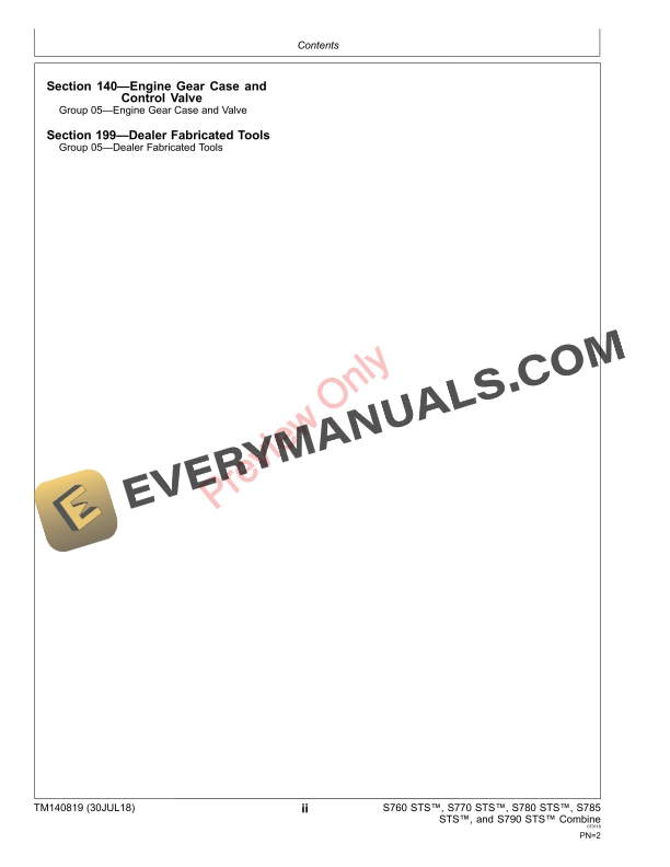 John Deere S760 S770 S780 S785 and S790 STS Combines Repair Technical Manual TM140819 30JUL18 4