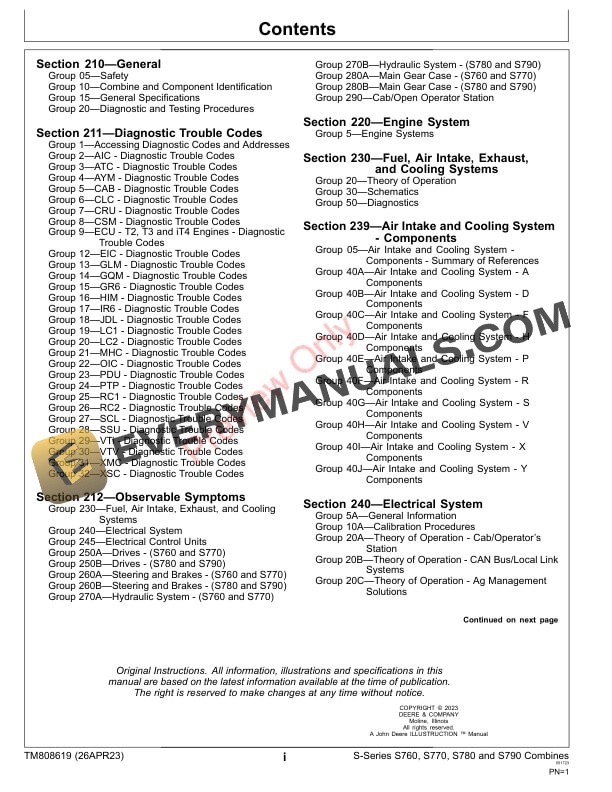 John Deere S760 S770 S780 and S790 Combines 140100 Diagnostic Technical Manual TM808619 26APR23 3