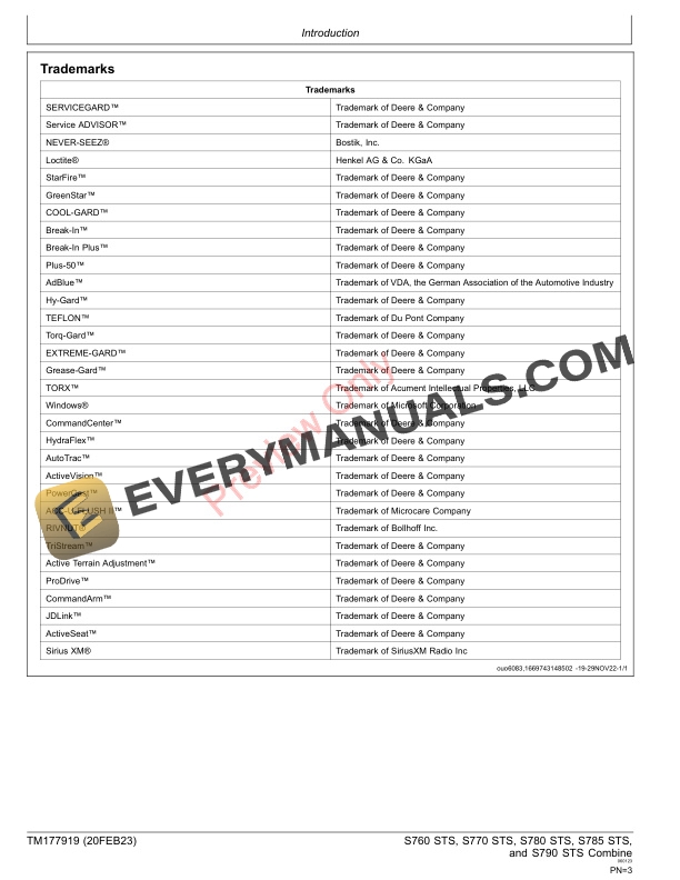 John Deere S760 STS S770 STS S780 STS S785 STS and S790 STS Combine 135000 Repair Technical Manual TM177919 20FEB23 3