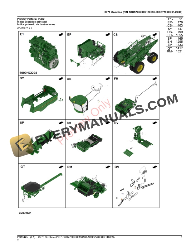 John Deere S770 Combine (PIN 1CQS770XXXX130100-1CQS770XXXX140099) Parts Catalog PC13445 16NOV23-3