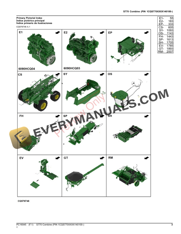 John Deere S770 Combine (PIN 1CQS770XXXX140100-) Parts Catalog PC16045 09OCT23-3