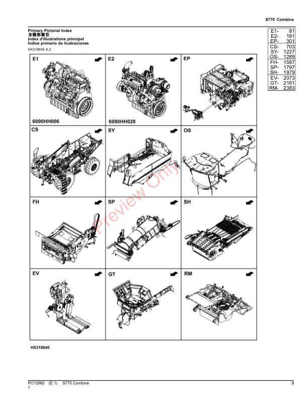 John Deere S770 Combine (PIN 1H0S770XXXX800001-1H0S770XXXX805000) Parts Catalog PC12982 16NOV23-3