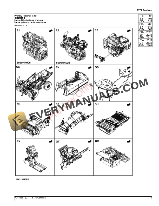 John Deere S770 Combine (PIN 1H0S770XXXX805001-) Parts Catalog PC13456 31OCT23-3