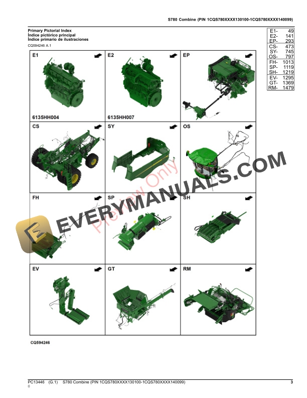John Deere S780 Combine (PIN 1CQS780XXXX130100-1CQS780XXXX140099) Parts Catalog PC13446 23NOV23-3
