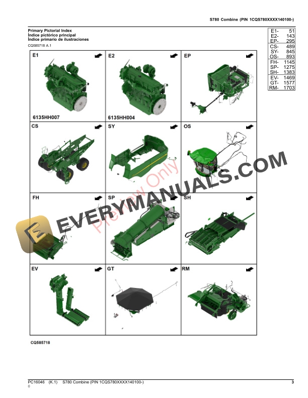 John Deere S780 Combine (PIN 1CQS780XXXX140100-) Parts Catalog PC16046 09OCT23-3