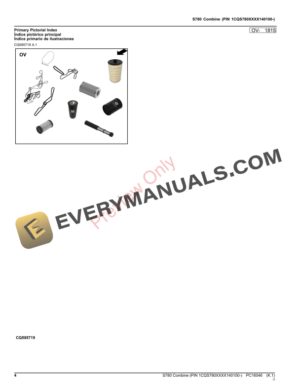 John Deere S780 Combine (PIN 1CQS780XXXX140100-) Parts Catalog PC16046 09OCT23-4