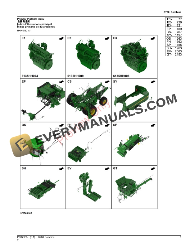 John Deere S780 Combine (PIN 1H0S780XXXX800001-1H0S780XXXX805000) Parts Catalog PC12983 12NOV23-3