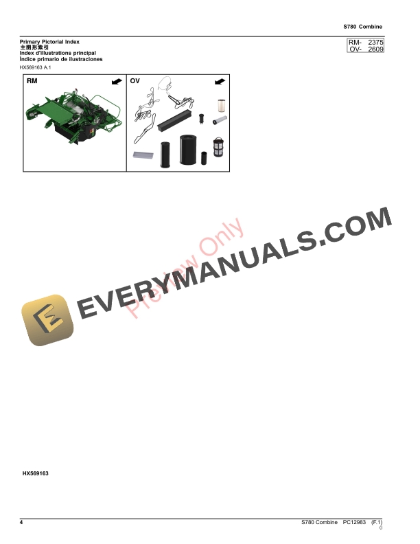 John Deere S780 Combine (PIN 1H0S780XXXX800001-1H0S780XXXX805000) Parts Catalog PC12983 12NOV23-4