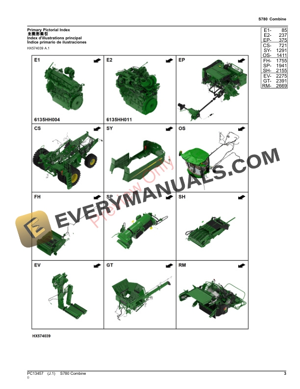 John Deere S780 Combine (PIN 1H0S780XXXX805001-) Parts Catalog PC13457 31OCT23-3