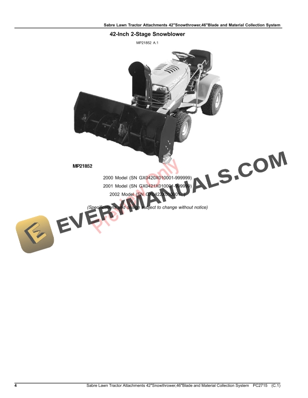 John Deere SABRE LAWN TRACTOR ATTACHMENTS Parts Catalog PC2715 08SEP23-4