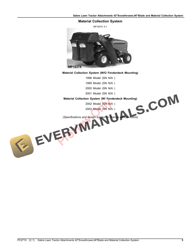 John Deere SABRE LAWN TRACTOR ATTACHMENTS Parts Catalog PC2715 08SEP23-5