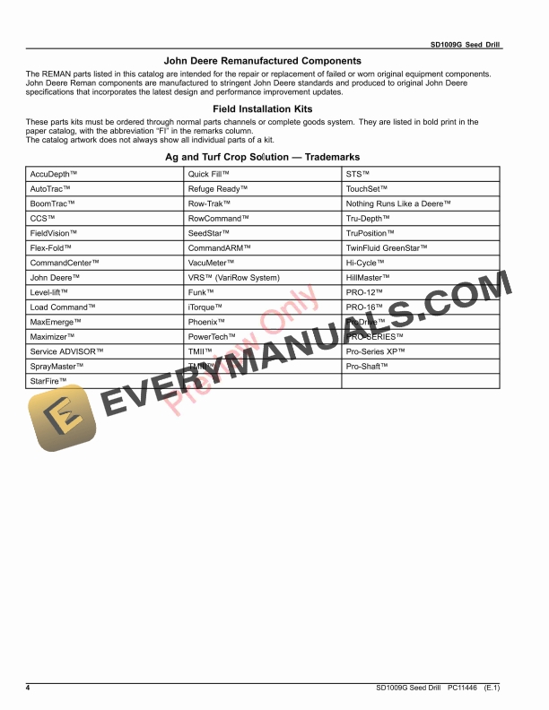 John Deere SD1009G Seed Drill Parts Catalog PC11446 06AUG23 4