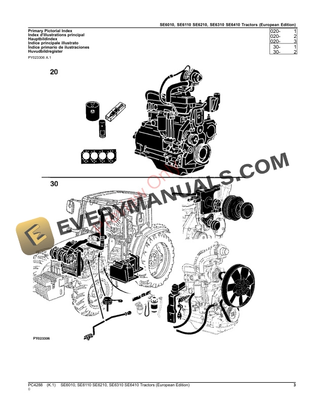 John Deere SE6010, SE6110, SE6210, SE6310, SE6410 Tractors Parts Catalog PC4288 17AUG23-3